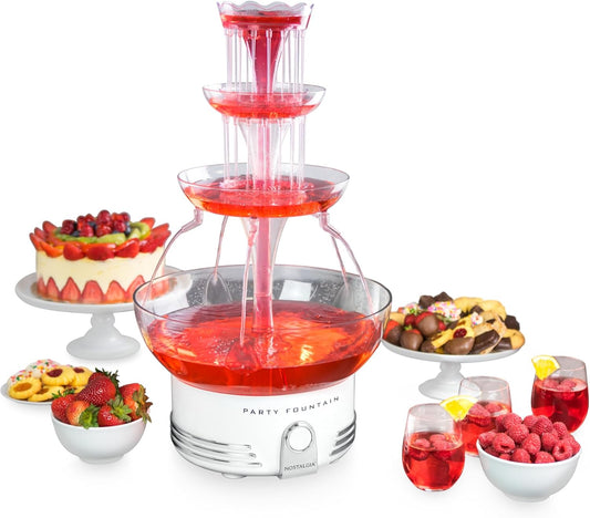 Nostalgia Countertop Retro Lighted Party Beverage Fountain – 1.5 Gallon Capacity, 3-Tiered Cascading Tower with LED Base - Perfect for Punch, Juice, Wine, Champagne & More