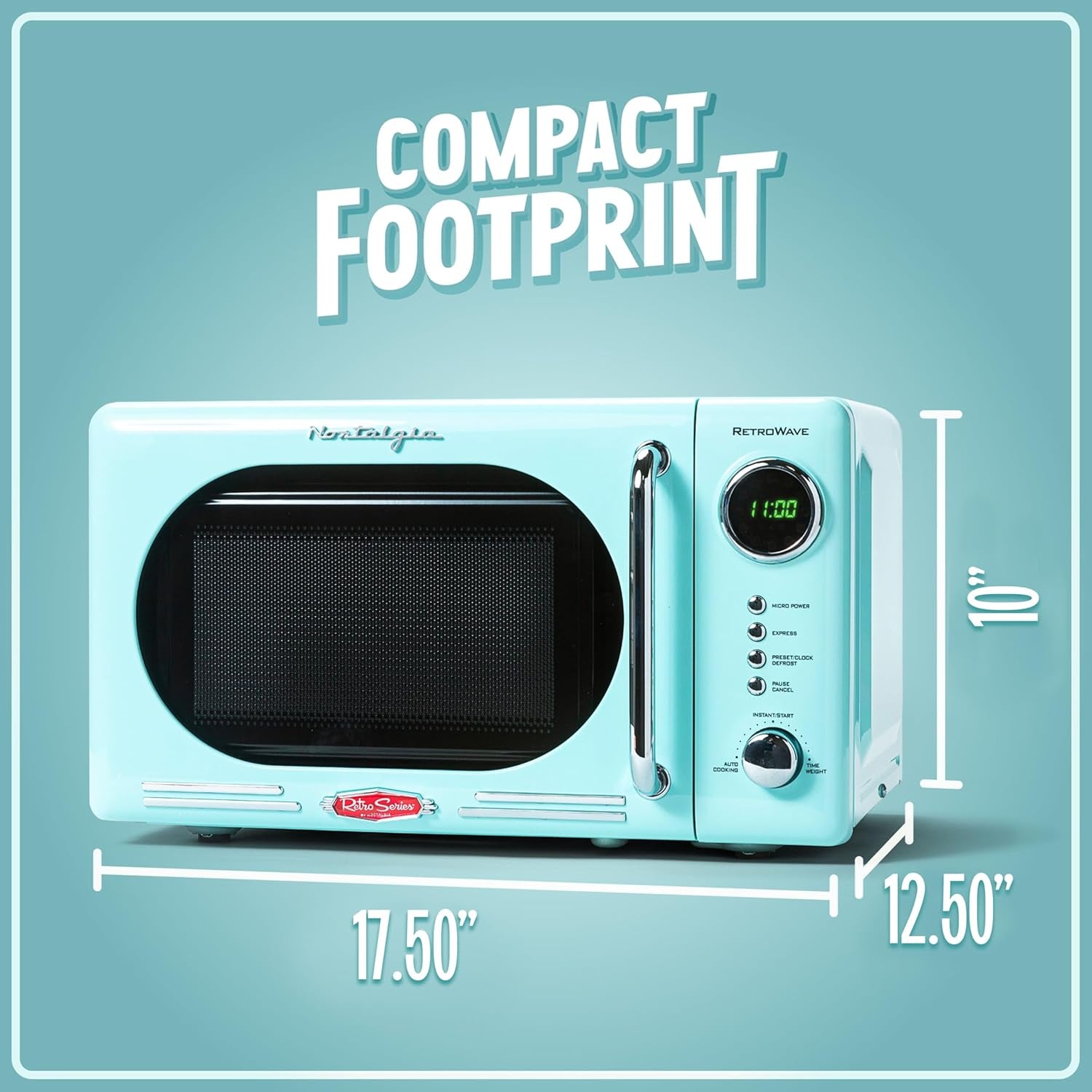 Nostalgia Retro Compact Countertop Microwave Oven - 0.7 Cu. Ft. - 700-Watts with LED Digital Display - Child Lock - Easy Clean Interior - Aqua