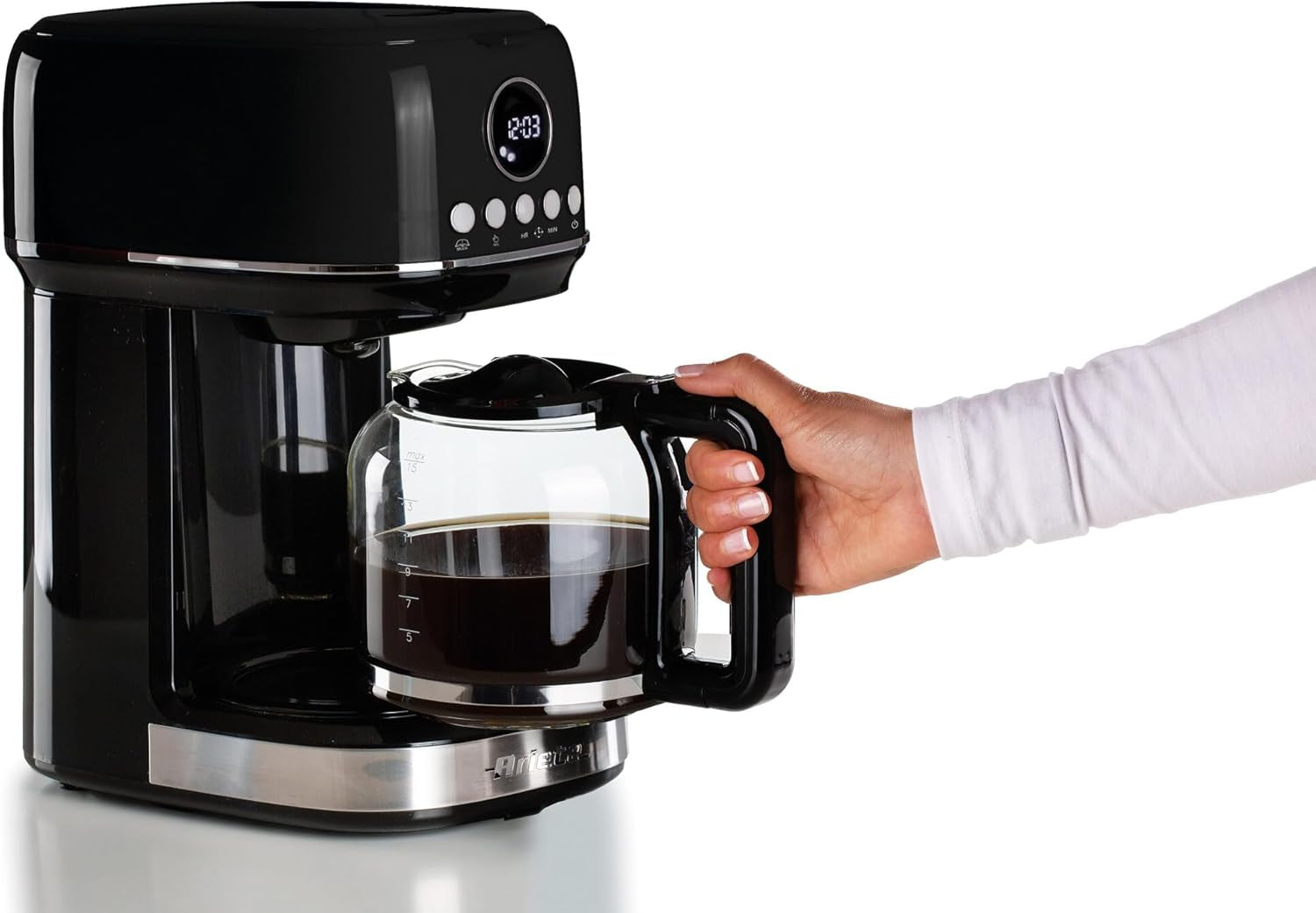 Ariete 1396 Macchina Da Caffè Con Filtro Moderna, Caffè Americano, Capacità Fino a 15 Tazze, Base Riscaldante, Display LCD, Filtri Estraibili E Lavabili, Nero