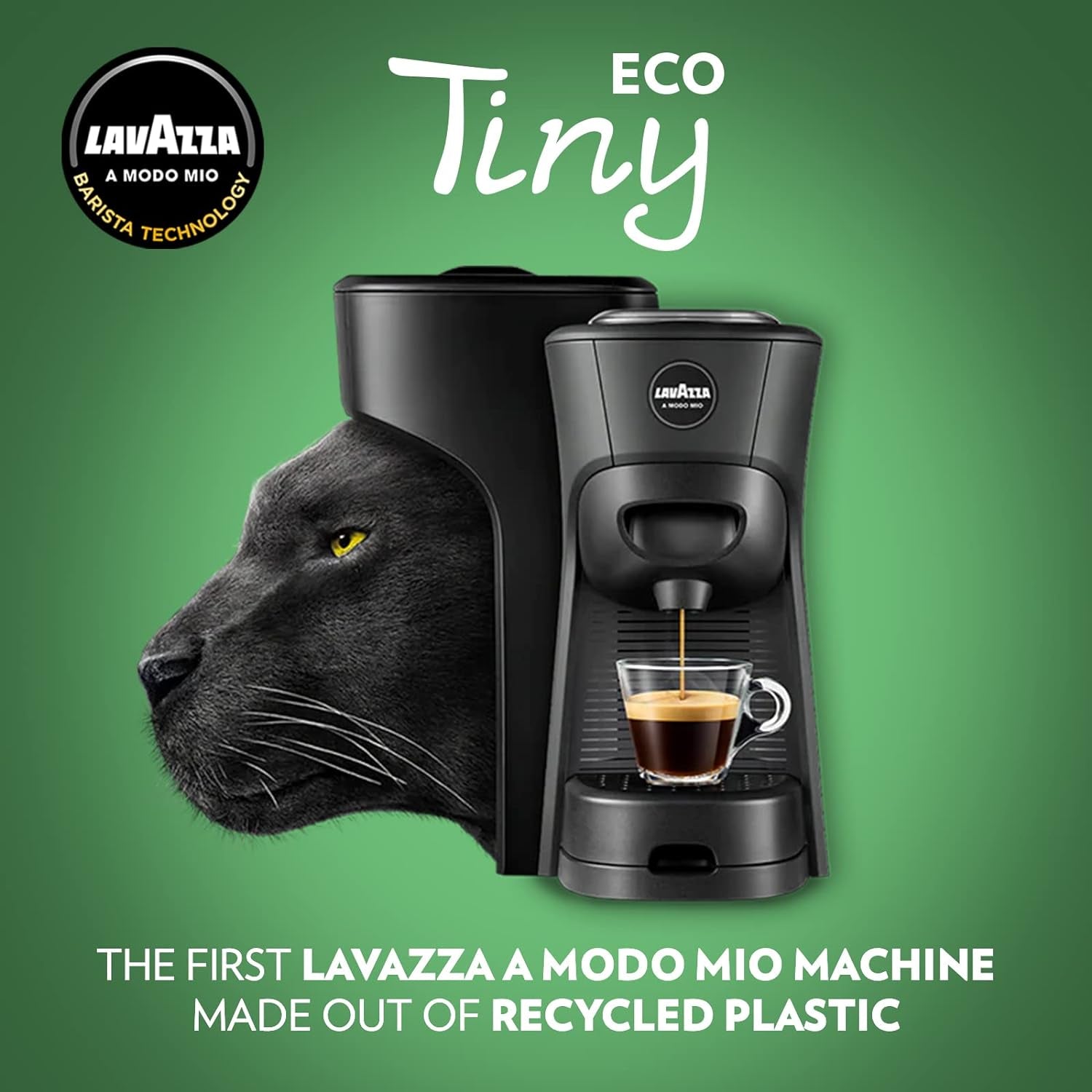 , a Modo Mio Tiny Eco, Coffee Capsule Machine, Compact, Compatible with a Modo Mio Coffee Pods, with Automatic Shut-Off, Removable and Adjustable Cup Rest, 1450 W, 220-240 V AC, 50-60 Hz, Black