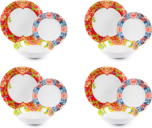 Excelsa Oriental Spring Servizio Piatti 12 Pezzi, Porcellana, Set 4 Persone, Multicolore