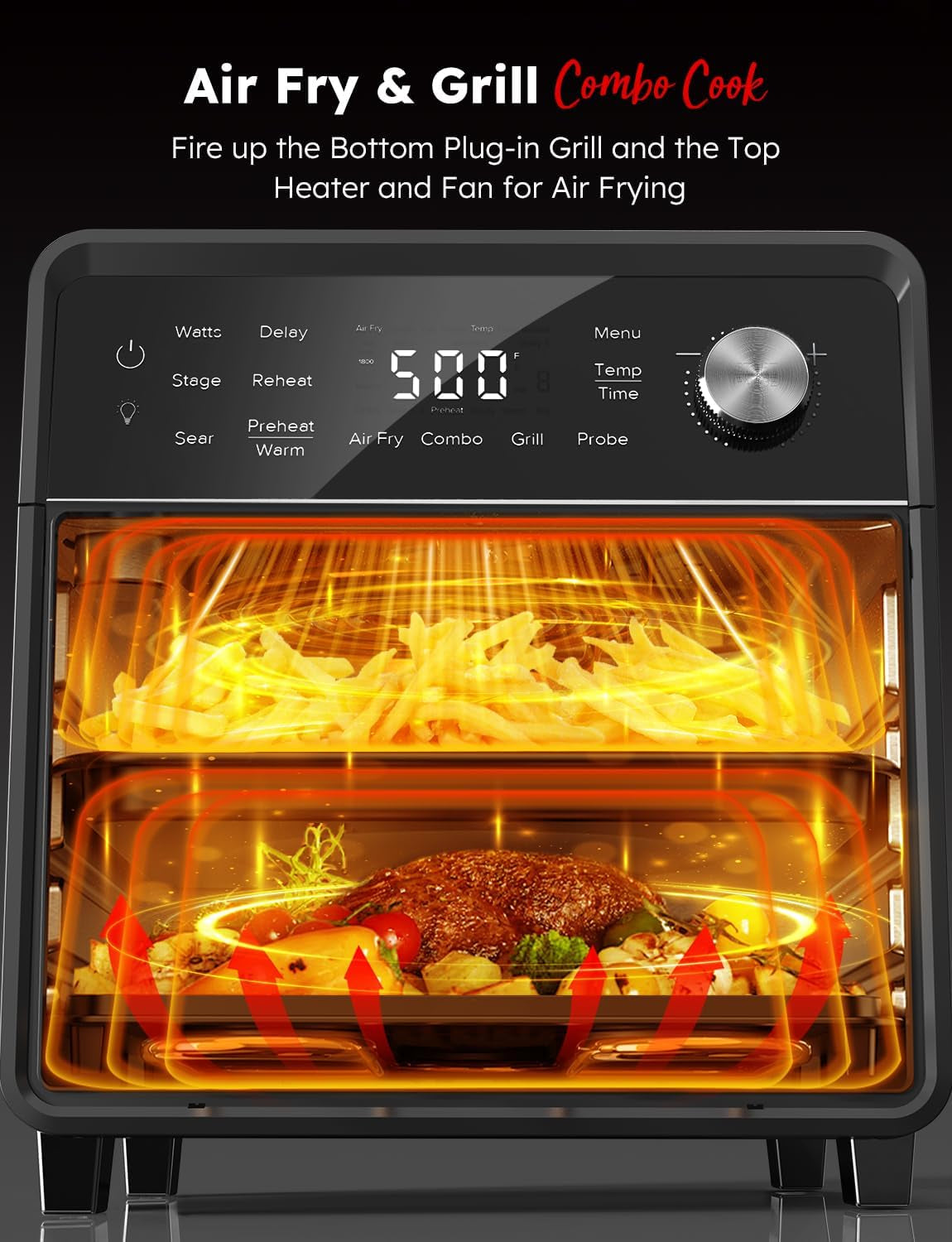 Nuwave X Chef Todd English Air Fryer Oven Combo, Plug-In Grill W/Sheath Heaters, Authentic Char Flavor, 2024 New Convection System, 2X More Even, 100 Presets, Smarter Probe, 50-550°F, Stainless Steel