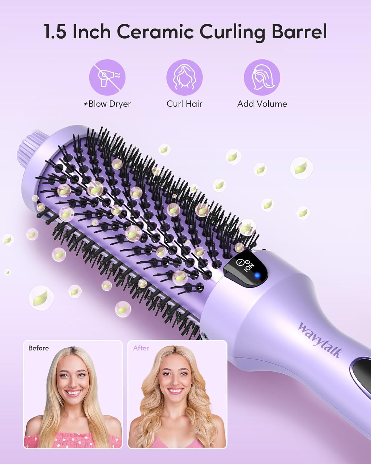 Wavytalk Thermal Brush Tourmaline Ceramic Negative Ion Technology 5 Temperature Settings Purple