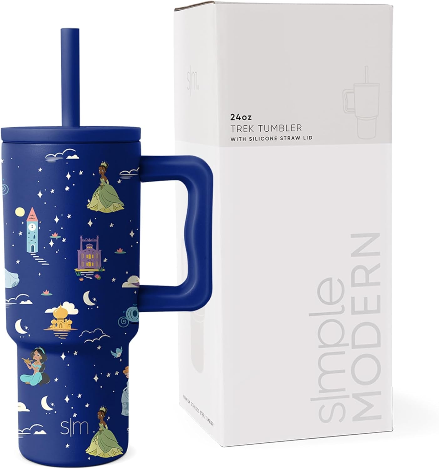 Simple Modern Disney Kids 24 Oz Tumbler with Handle and Silicone Straw Lid | Spill Proof and Leak Resistant | Stainless Steel Bottle | Gift for Kids Boys Girls | Trek Collection | Princess Dreams