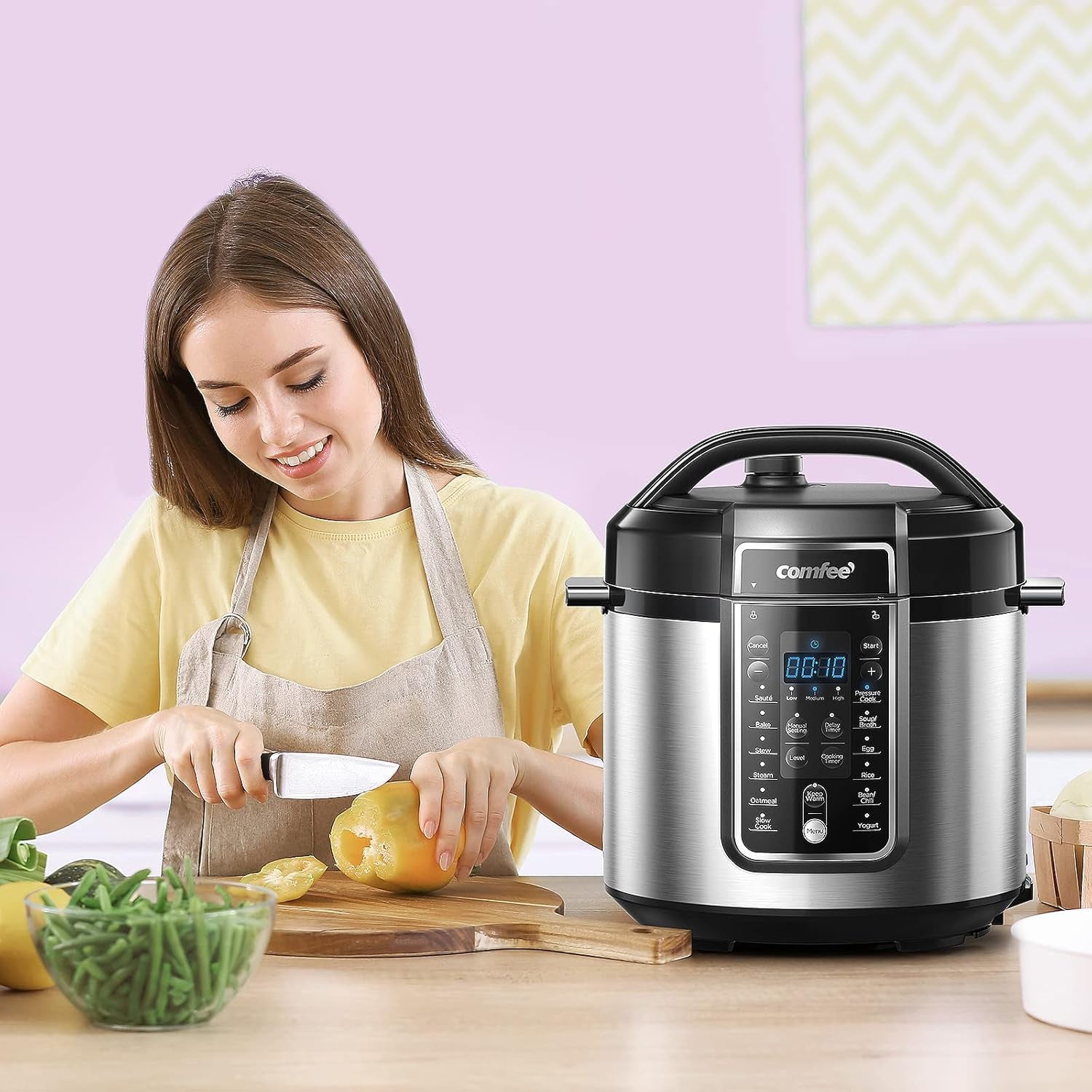 COMFEE’ Pressure Cooker 6 Quart with 12 Presets, Multi-Functional Programmable Slow Cooker, Rice Cooker, Steamer, Sauté Pan, Egg Cooker, Warmer and More