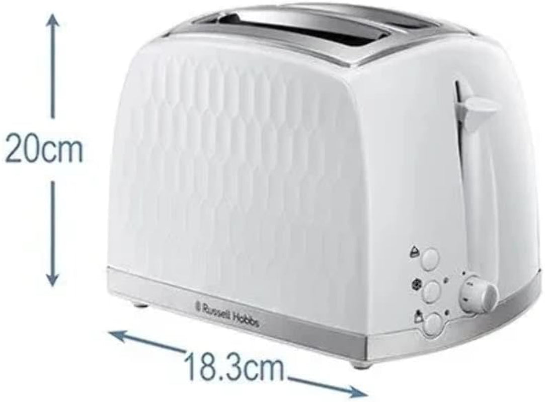 Honeycomb 2 Slice Toaster (Extra Wide Slots, High Lift Feature, 6 Browning Levels, Frozen/Cancel/Reheat Function, Removable Crumb Tray, 850W, White Textured High Gloss) 26060