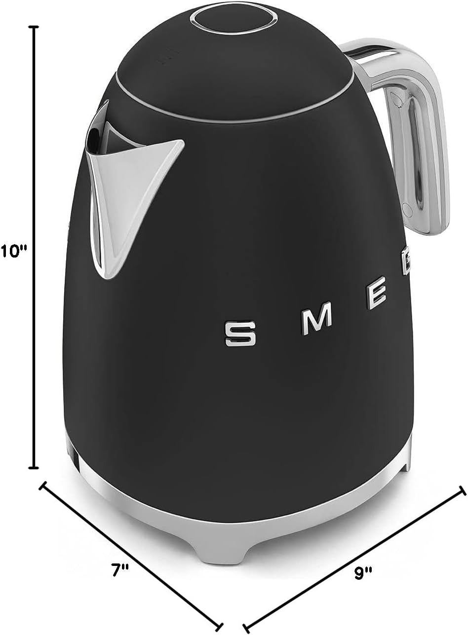 SMEG 50'S Retro Style Electric Water Kettle with Automatic Shutoff, Removable Base, and Water Indicator, KLF03BLMUS, Matte Black