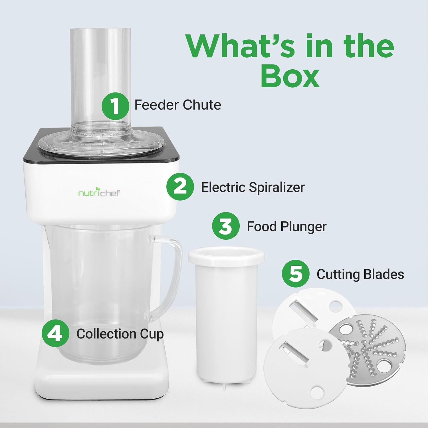 Nutrichef Electric Food Chopper | Zoodle Maker | 3-In-1 Vegetable Processor, Fruit Cutter, Spiral Shredder Machine, Veggie Spaghetti & Noodle Maker | Includes Food Plunger & 1.2L Bowl