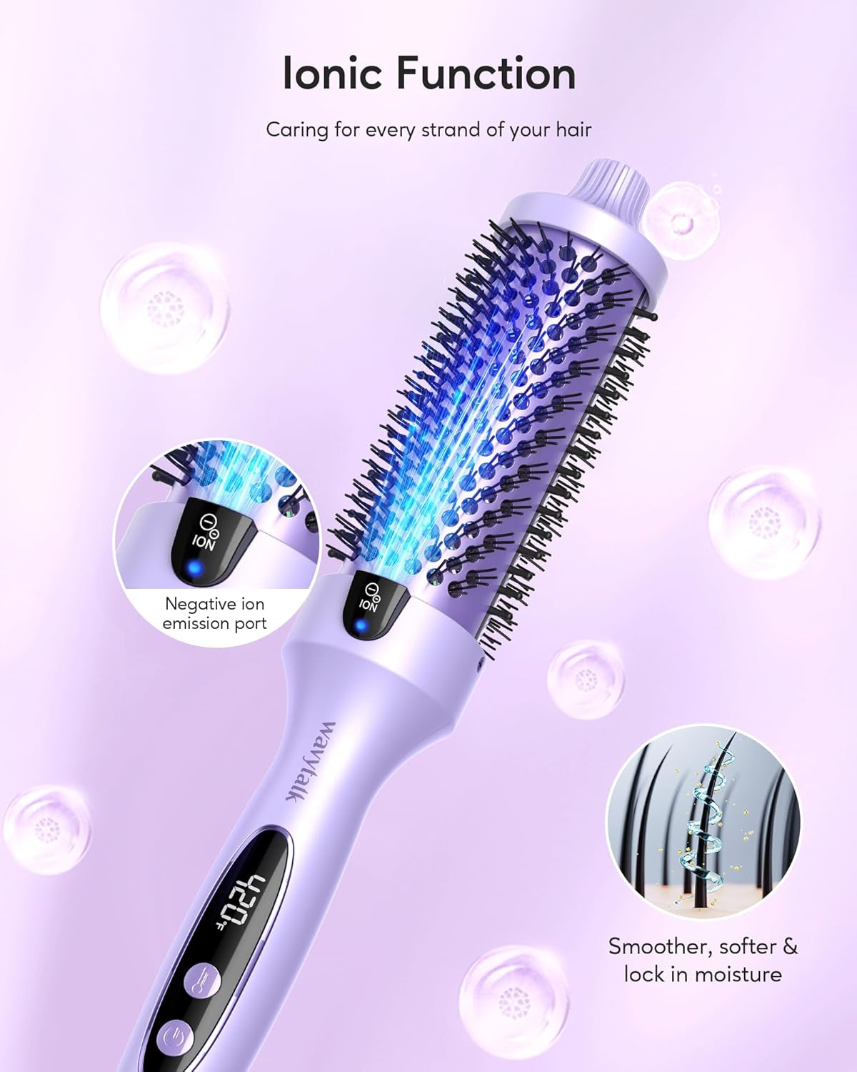 Wavytalk Thermal Brush Tourmaline Ceramic Negative Ion Technology 5 Temperature Settings Purple