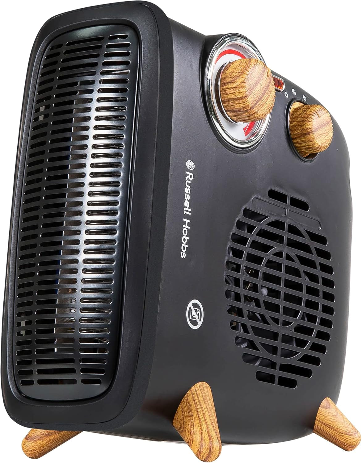 Russell Hobbs Retro Electric Heater 2 Heat Settings 1800W Wood Effect in Black