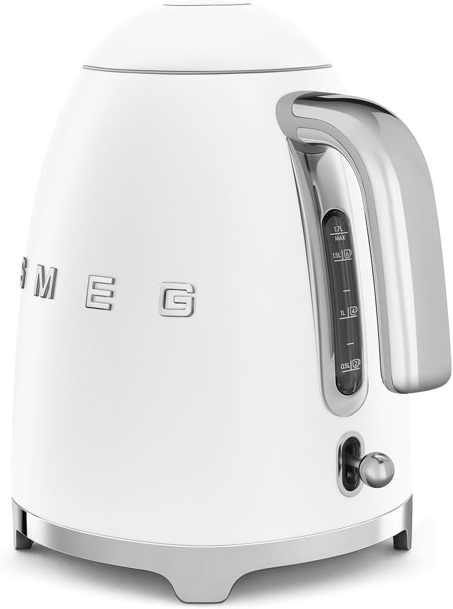 SMEG 50'S Retro Style Electric Water Kettle with Automatic Shutoff, Removable Base, and Water Indicator, KLF03WHUS, White