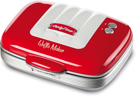 Ariete 1973 Waffle Maker Party Time - Piastra Elettrica per Waffle - Piastre Antiaderenti - 700 Watt - Rosso