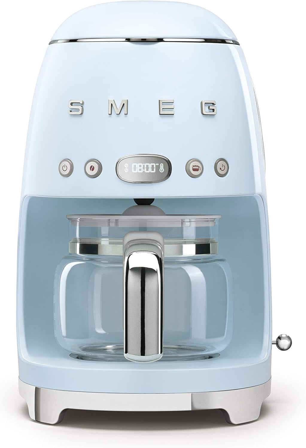 Smeg 50'S Retro Style Aesthetic Drip Coffee Machine with 10 Cup Glass Carafe, Auto Start Feature, Keep Warm Plate, and Two Coffee Strength Settings (Pastel Blue)