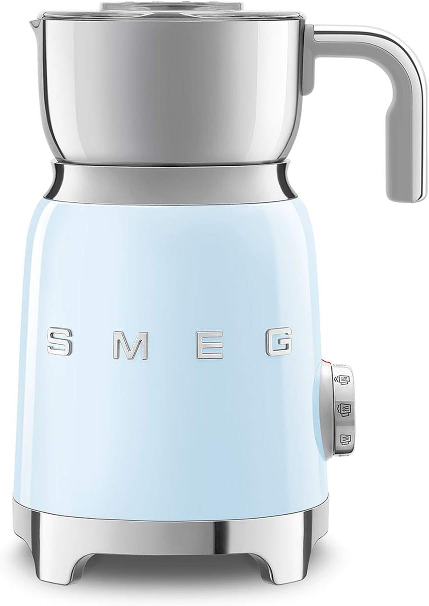 SMEG Retro 50'S Style Milk Frother with 2 Disks 6 Preset Programs Hot or Cold Frothing and Induction Heating (Pastel Blue)