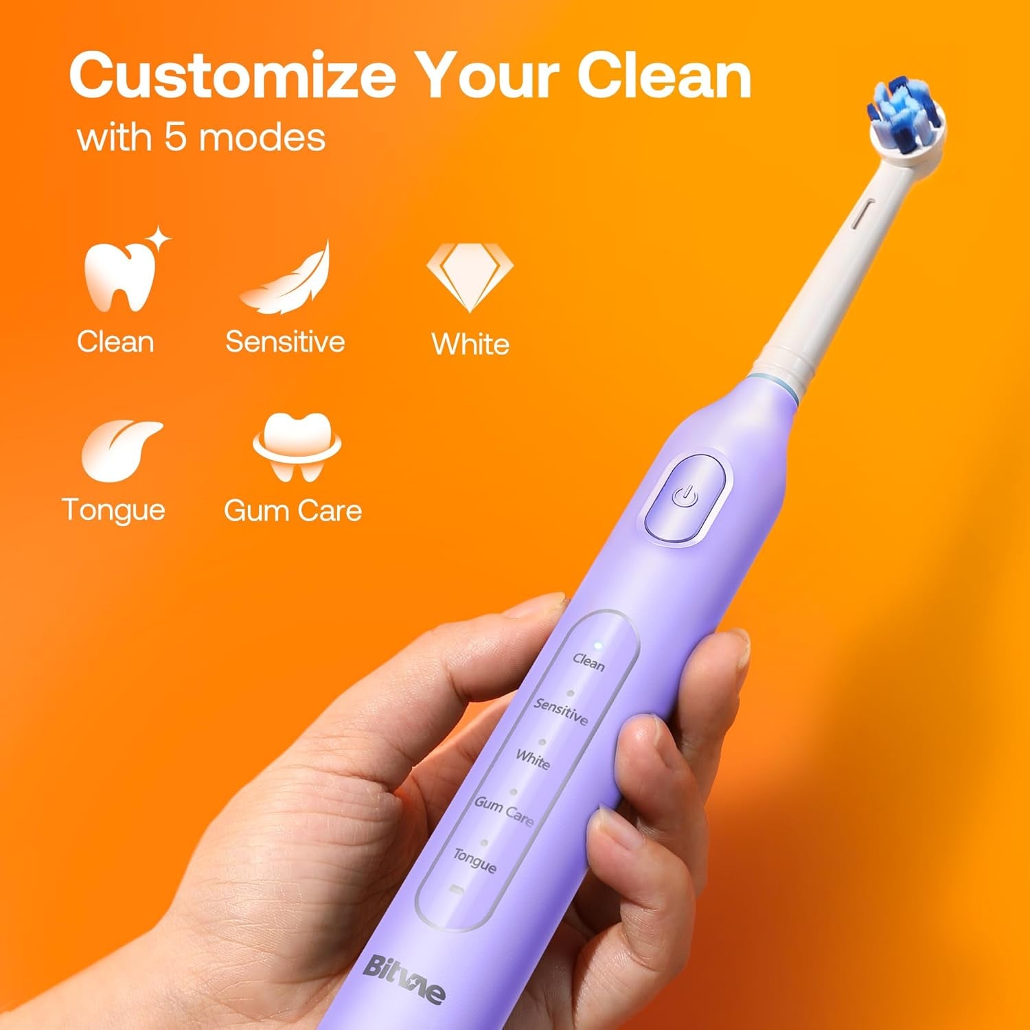 Bitvae Electric Toothbrush 8 Brush 5 Modes Brushing Purple