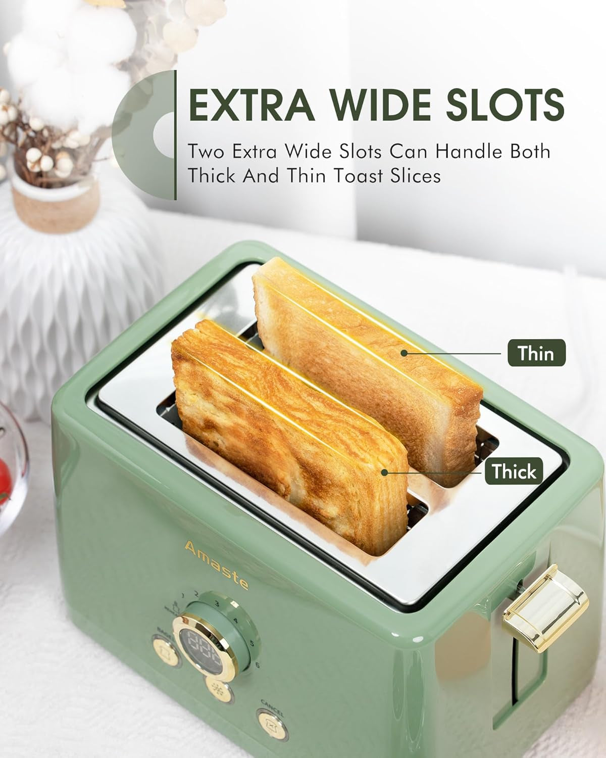 2 Slice Toaster, Retro Bread Toaster with LED Digital Countdown Timer, Extra Wide Slots Toasters with 6 Bread Shade Settings, Bagel, Cancel, Defrost Function, High Lift Lever, Removal Crumb Tray