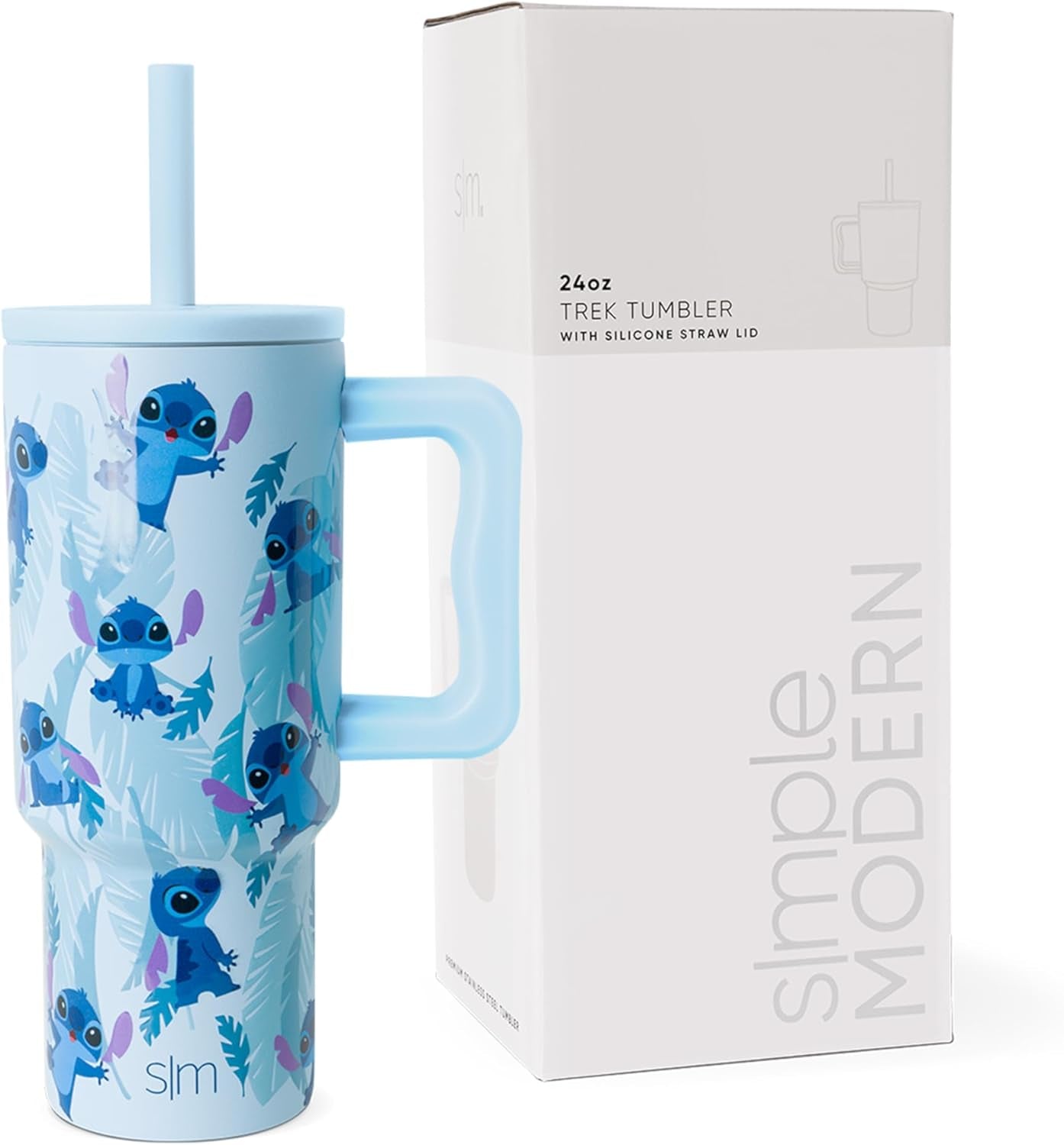 Simple Modern Disney Kids 24 Oz Tumbler with Handle and Silicone Straw Lid | Spill Proof and Leak Resistant | Stainless Steel Bottle | Gift for Kids Boys Girls | Trek Collection | Tropical Stitch