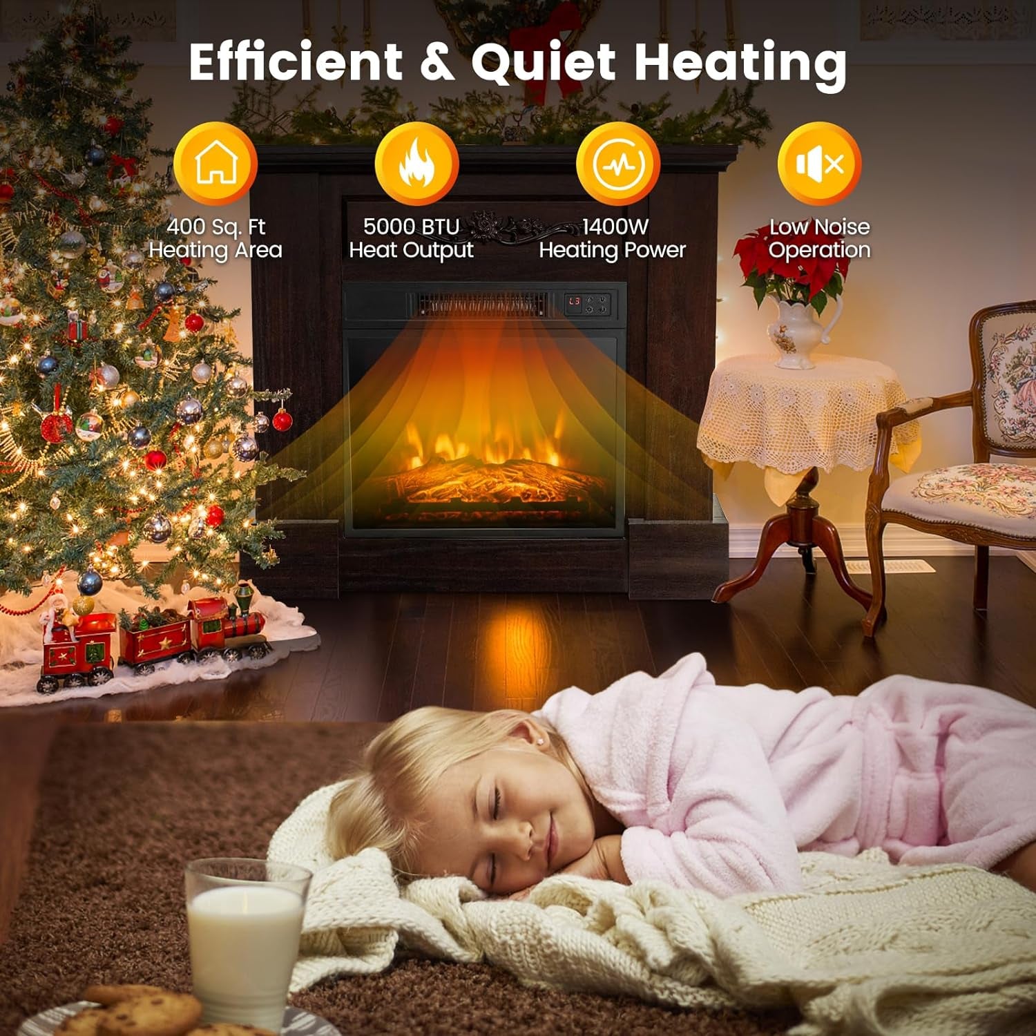 SIMOE Electric Fireplace with Mantel with Remote Control & Overheat Protection Brown