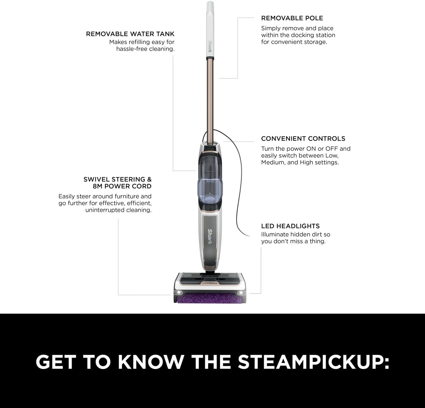 Shark 3-In-1 Steam Mop for Hard Floors | Chemical-Free Cleaning | Cleans & Separates Wet & Dry Debris Extra Brush-Roll White