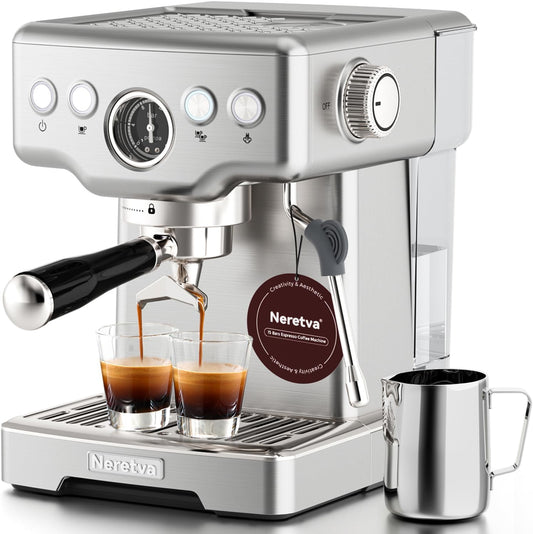 Neretva Professional Coffee and Espresso Machine 15 Bar for Home Barista