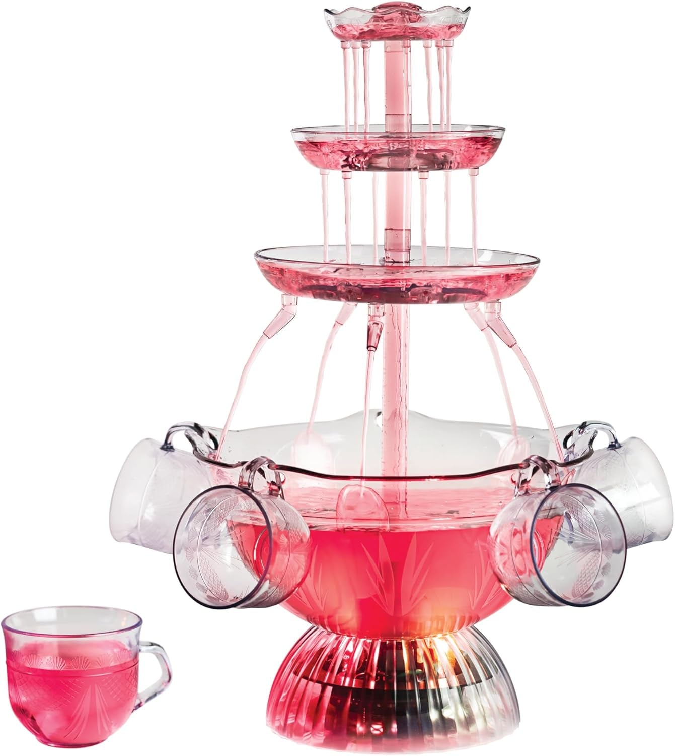 Nostalgia 3-Tier Party Fountain Holds 1 Gallon, LED Lighted Base, Includes 5 Reusable Cups, Clear