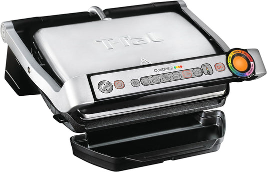 Optigrill Stainless Steel Electric Grill Indoor 4 Servings 6 Automatic Cooking Modes, Intelligent Grilling Rare to Well-Done, Nonstick Removable Plates, Dishwasher Safe, Panini Press, Silver