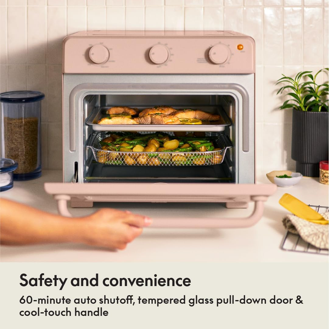 Bella Air Fry Toaster Oven, 7 Preset Cooking Options, Dishwasher-Safe Evergood Coated Trays Included, 60-Minute Auto Shutoff W Audible Timer, Power Indicator Light, 1700 Watt, Blossom