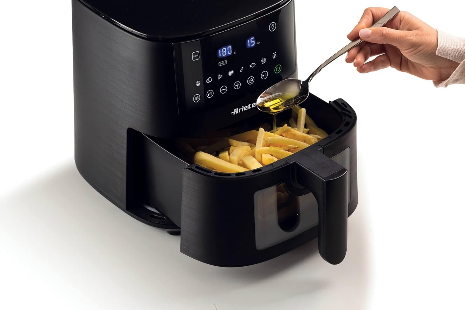 Ariete 4633 Friggitrice Ad Aria 4L, 1400W, Capacità 4L, 9 Programmi, Funzione Shake E Grill, Temperatura Fino a 200°C, Nero