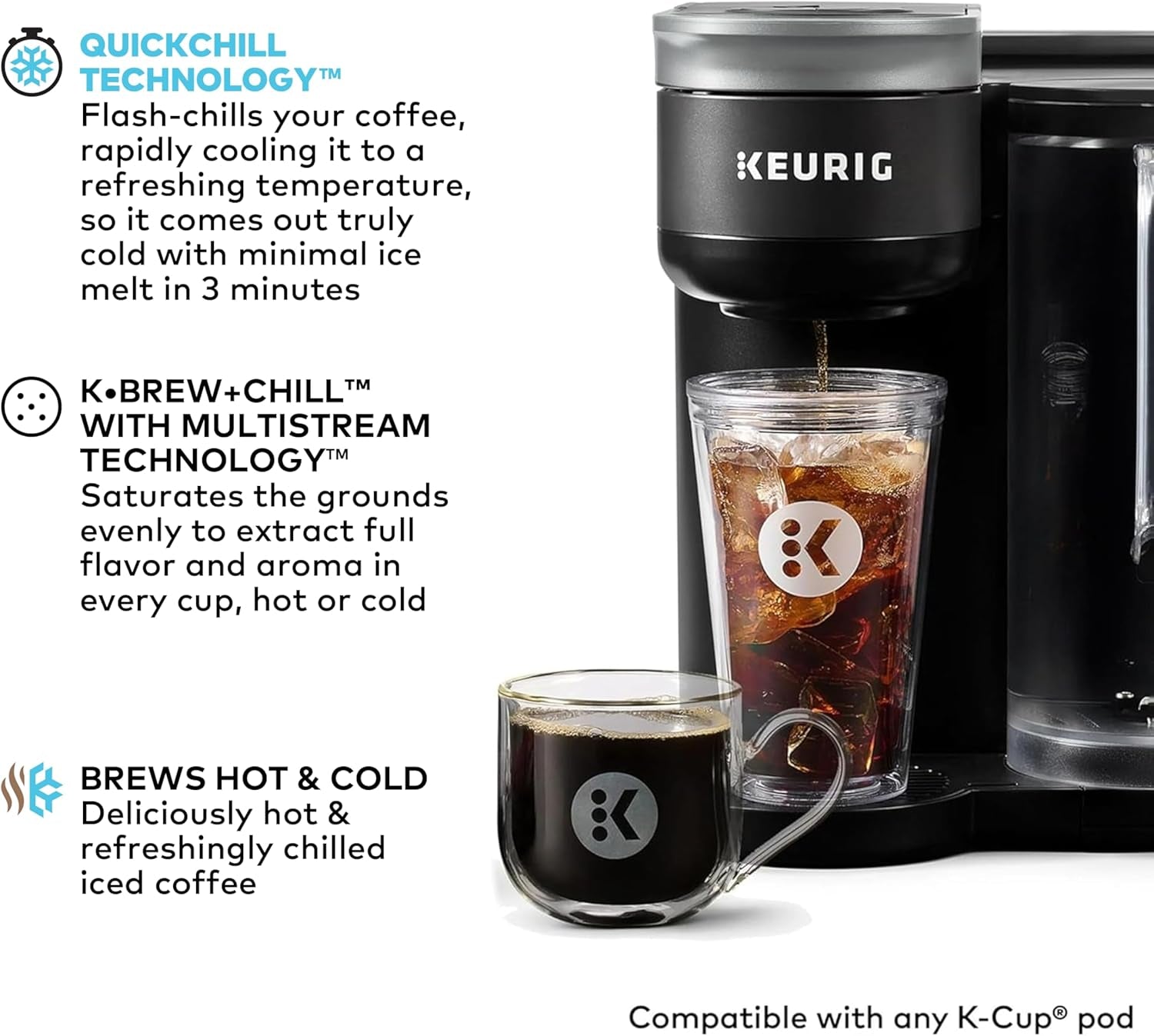 Keurig K-Brew+Chill Iced or Hot Single-Serve K-Cup Coffee Maker with Multistream and Quickchill Technology, 70Oz. Removable Reservoir