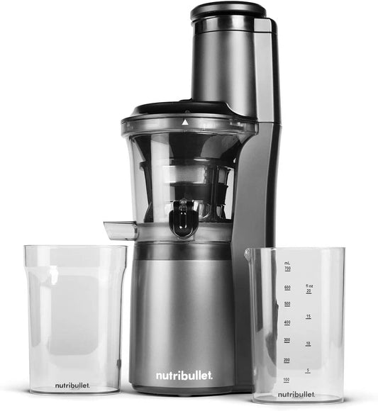 Nutribullet Slow Juicer, Slow Masticating Juicer Machine, Easy to Clean, Quiet Motor & Reverse Function, Bpa-Free, Cold Press Juicer with Brush, 150 Watts, Charcoal Black, NBJ50300, 24-Oz