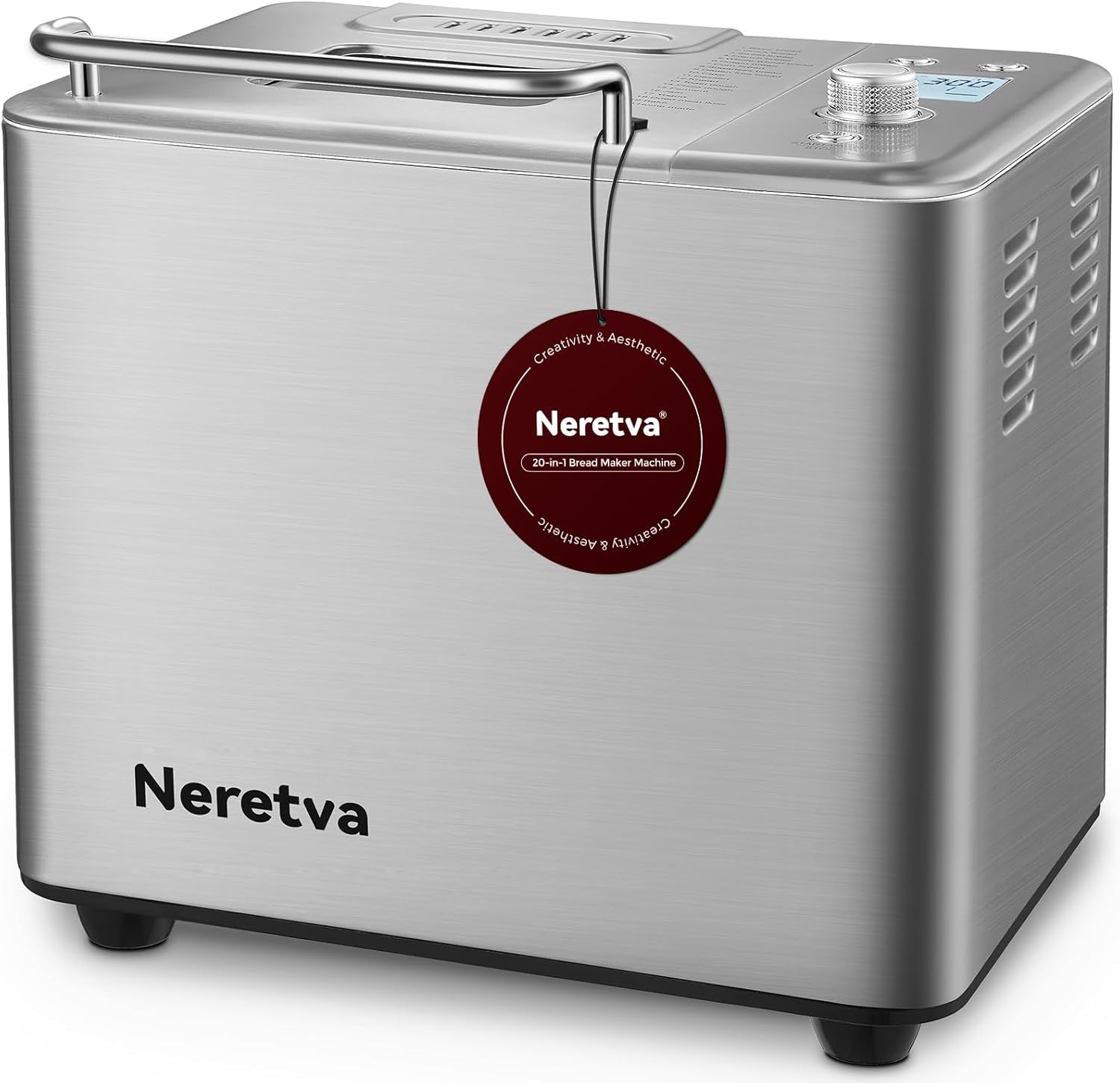 Neretva 20-IN-1 Bread Maker, Dual Heater 1.5LB/2LB Bread Machine Stainless Steel & Nonstick Ceramic Pan Compact Bread Maker Machines with Gluten Free White Wheat Rye French Pizza Recipe- Silver