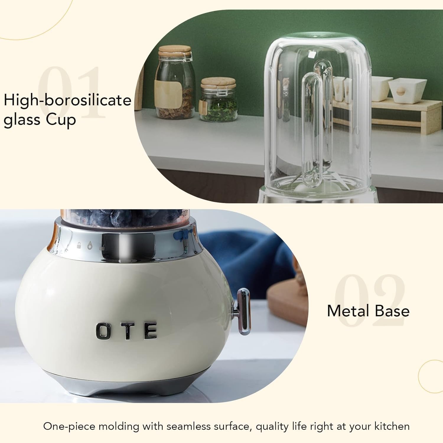 OTE Blender Smoothie Maker with 400Ml  Boron Glass Container Beige