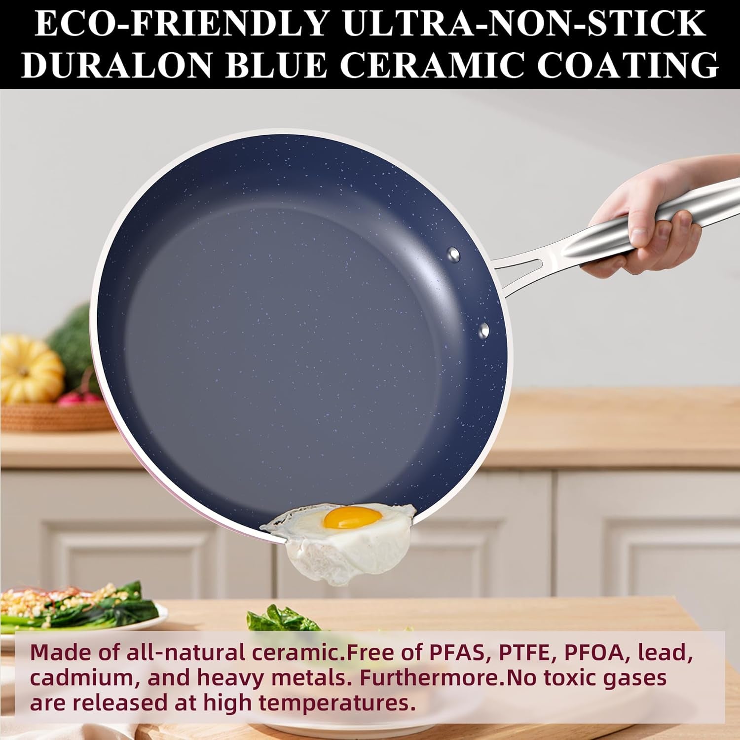 Nuwave Healthy Duralon Blue Ceramic Nonstick Cookware Set, Diamond Infused Scratch-Resistant, PFAS Free, Dishwasher & Oven Safe, Induction Ready & Evenly Heats, Tempered Glass Lids & Stay-Cool Handles