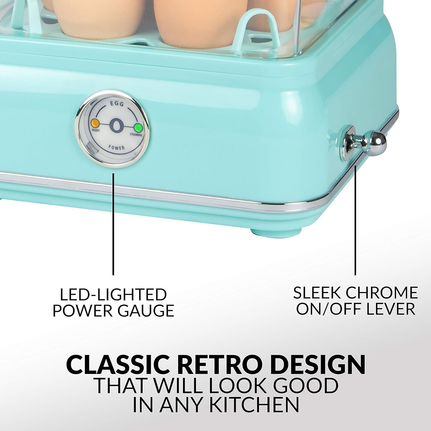 Nostalgia CLEC14AQ Retro Premium 14 Capacity Electric Large Hard-Boiled Egg Cooker, Poached, Scrambled, Omelets, Whites, Sandwiches, for Keto & Low-Carb Diets, Aqua