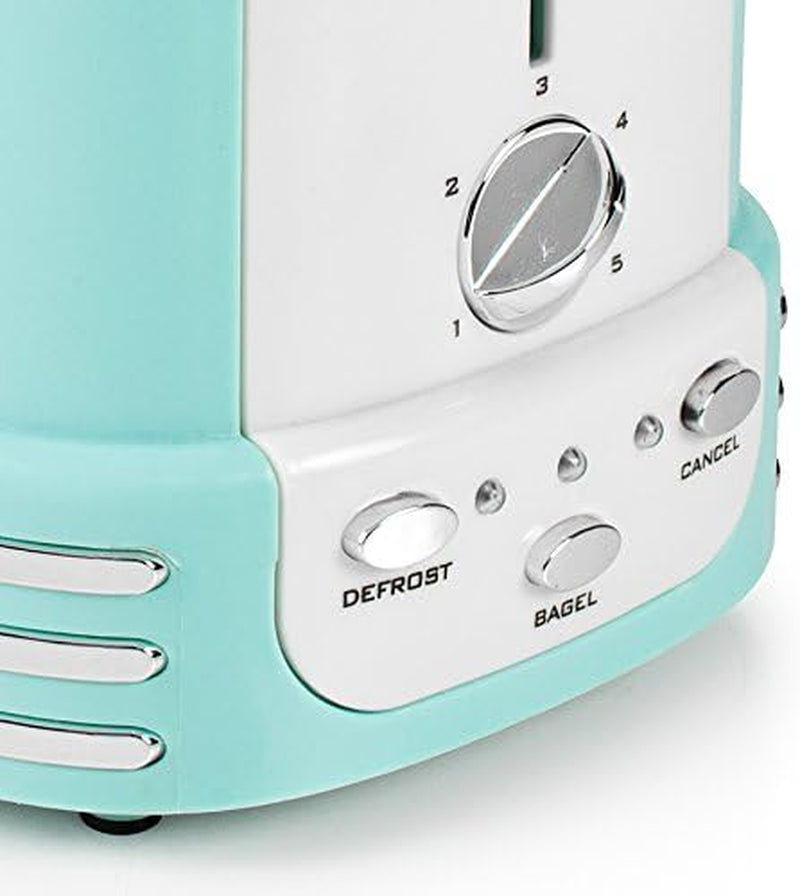 Nostalgia New and Improved Retro Wide 2-Slice Toaster Perfect for Bread, English Muffins, Bagels, 5 Browning Levels, with Crumb Tray & Cord Storage – Aqua, Turquoise