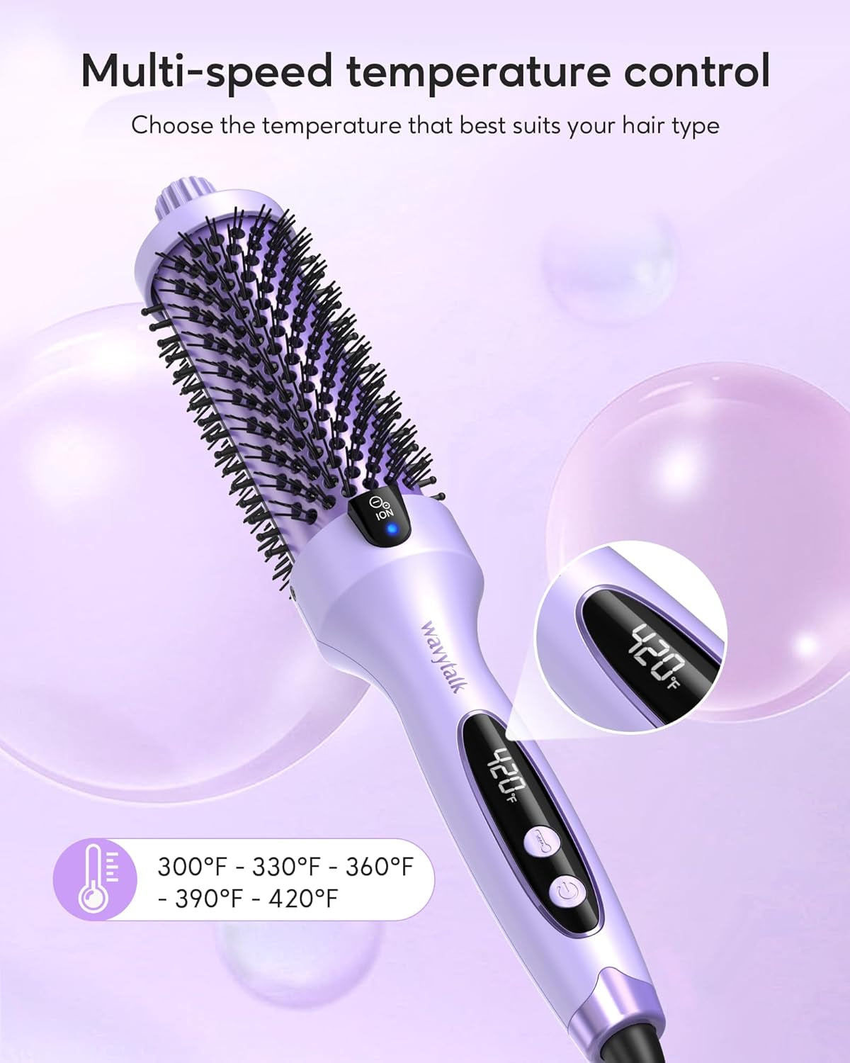 Wavytalk Thermal Brush Tourmaline Ceramic Negative Ion Technology 5 Temperature Settings Purple