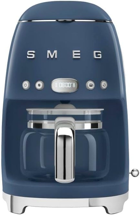 Smeg 50'S Retro Style Aesthetic Drip Coffee Machine with 10 Cup Glass Carafe, Auto Start Feature, Keep Warm Plate, and Two Coffee Strength Settings (Navy Blue)