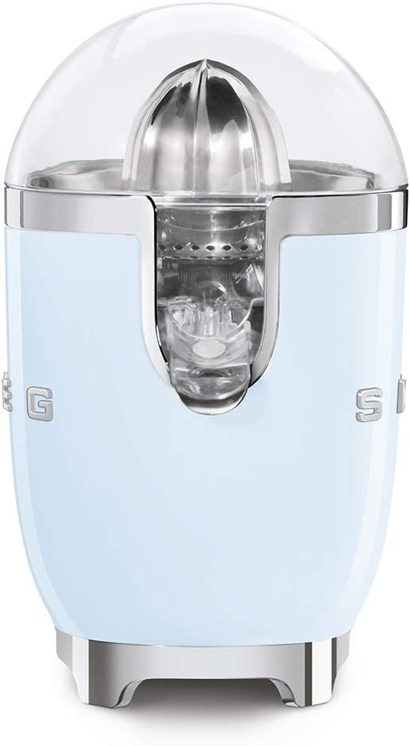 SMEG 50'S Retro Style Citrus Juicer with Drip Free Spout, Automatic Activation, and Efficient Straining, with Tritan Renew Pastel Blue CFJ11PBUS