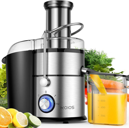 1300W KOIOS Centrifugal Juicer Machines, Juice Extractor with Extra Large 3Inch Feed Chute, Full Copper Motor, Titanium-Plated Filter, High Juice Yield, 3 Speeds Mode,Easy to Clean with Brush,Bpa-Free