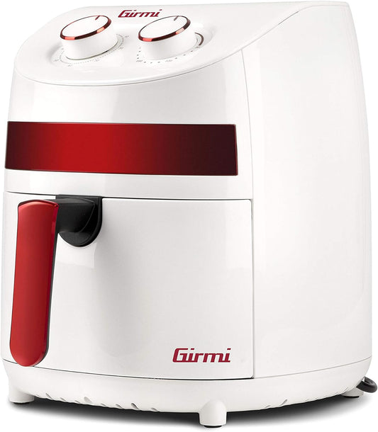 Girmi Air Fryer 3.2 Litre Non-Stick Container and Tray Eco Energy Saving 1000W White/Red