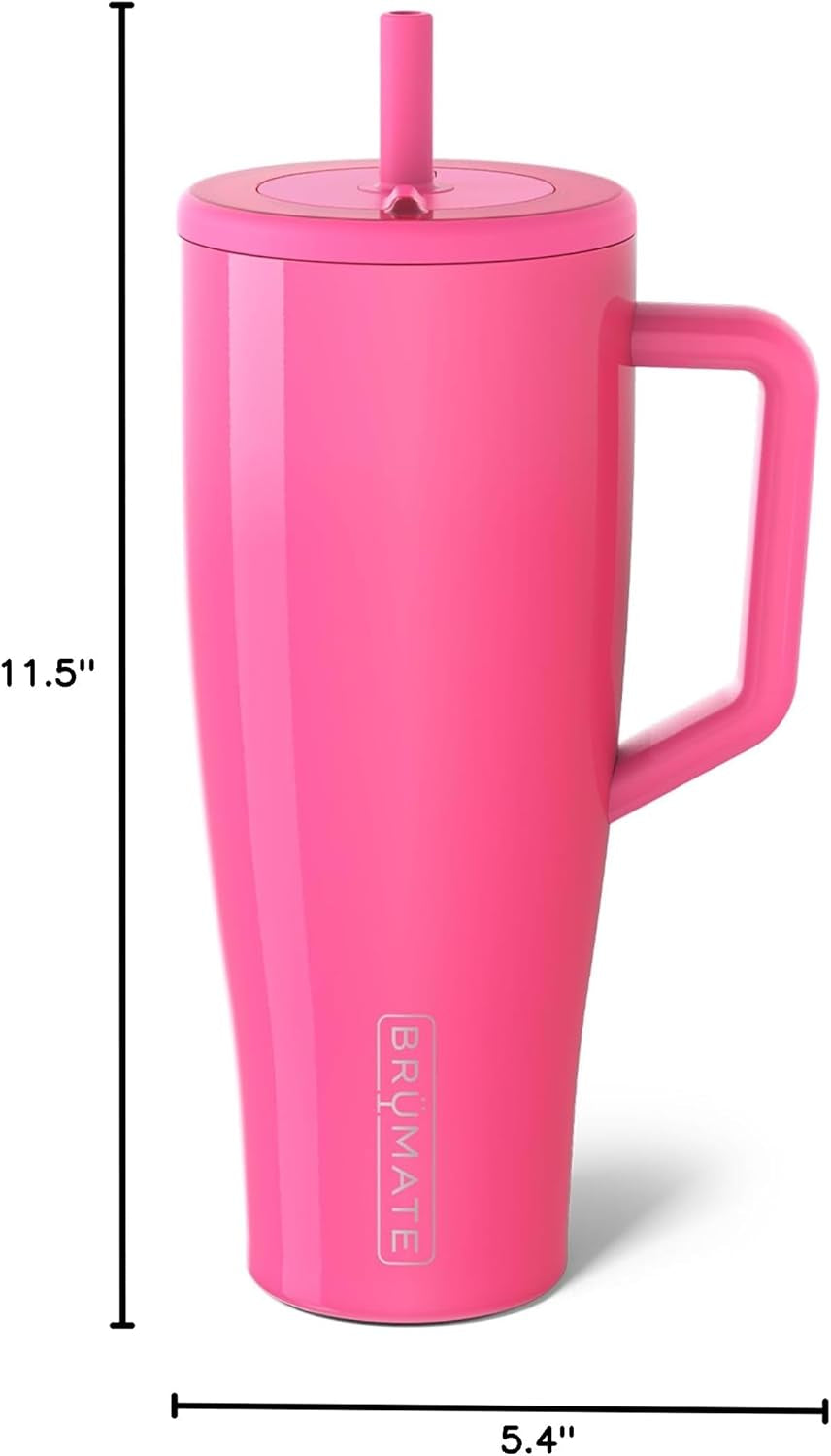 Brümate Era 40 Oz Tumbler with Handle and Straw | 100% Leakproof Insulated Tumbler with Lid and Straw | Made of Stainless Steel | Cup Holder Friendly Base | 40Oz (Neon Pink)