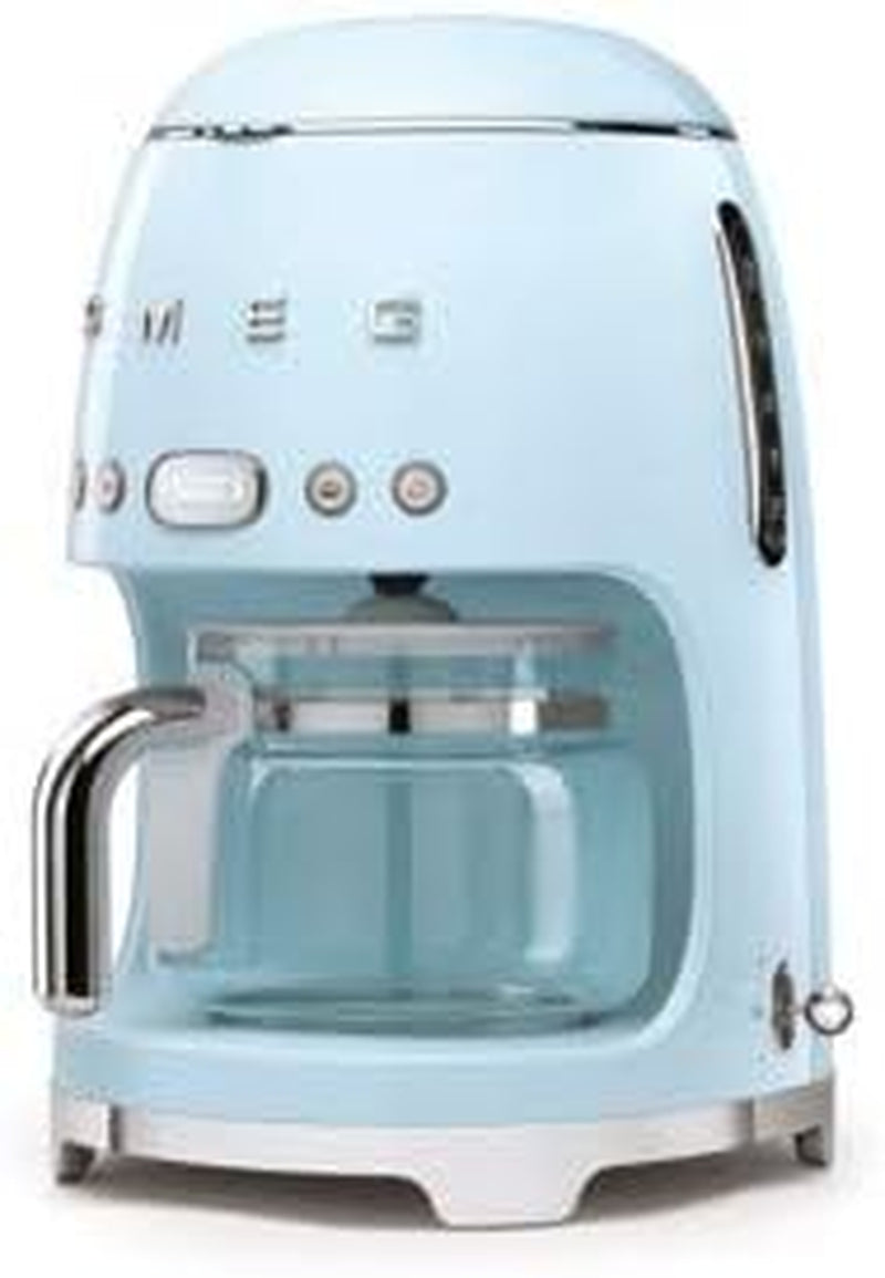 Smeg 50'S Retro Style Aesthetic Drip Coffee Machine with 10 Cup Glass Carafe, Auto Start Feature, Keep Warm Plate, and Two Coffee Strength Settings (Pastel Blue)