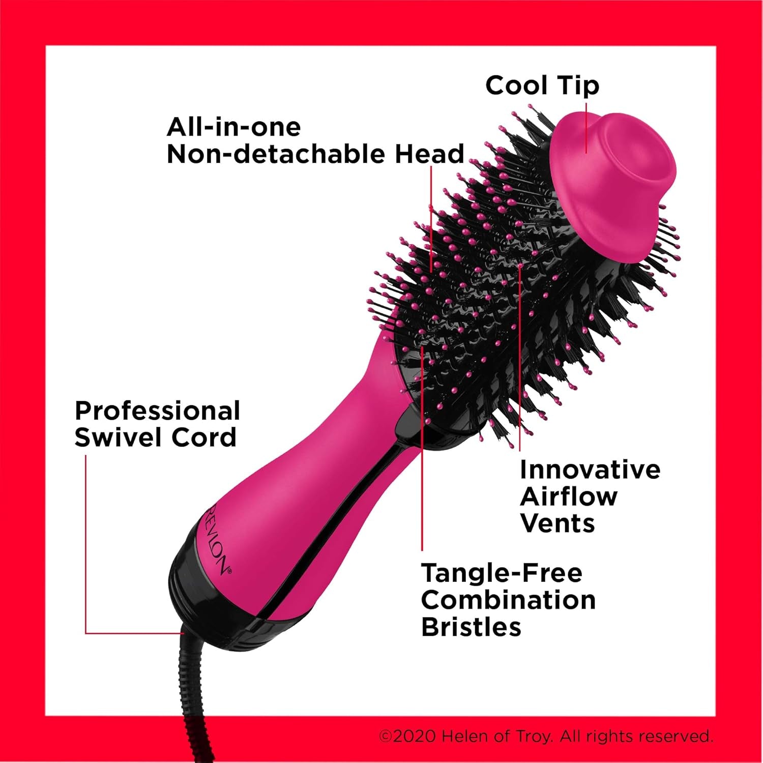 Revlon Revlon One-Step Hair Dryer and Volumizer Hot Air Brush, Pink, 1 Count