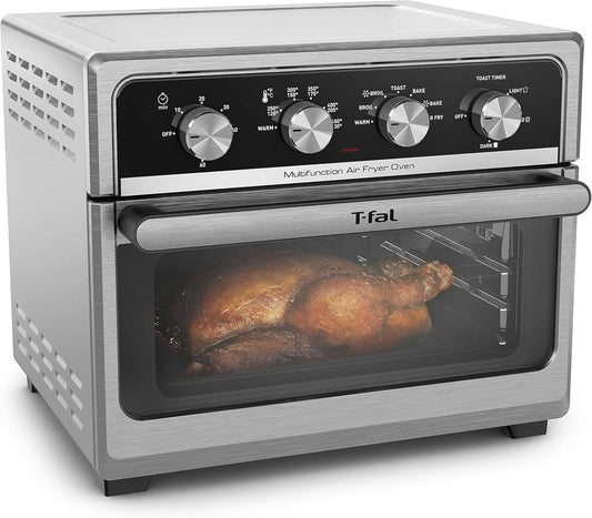 T-Fal 9 in 1 Toaster Oven Air Fryer Combo Stainless Steel Convection Countertop Oven, Fast Heatup, 7 Pound Chicken Capacity, Extra Crispy Results, Toast, Bake, Air Fry, Reheat, Broil