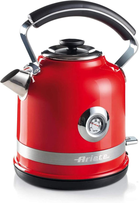 Ariete 2854 Bollitore Elettrico Con Autospegnimento - Base Cordless - Filtro Removibile - Termometro - 2000 Watt - 1,7 Litri - Linea Moderna - Rosso