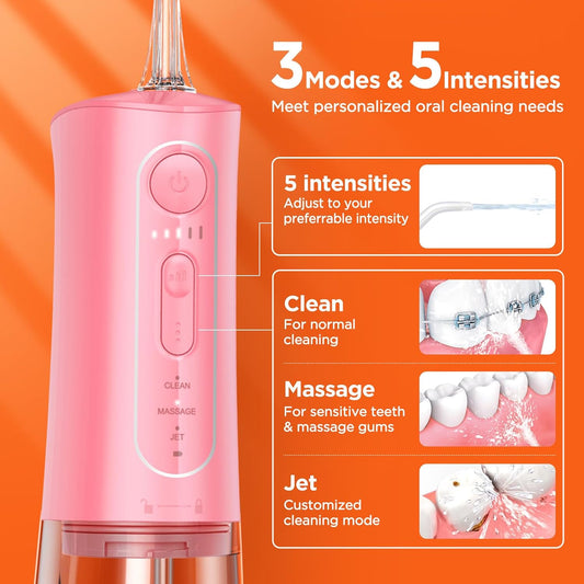 Bitvae Water Dental Flosser for Teeth 3 Modes 5 Intensities Rechargeable Pink