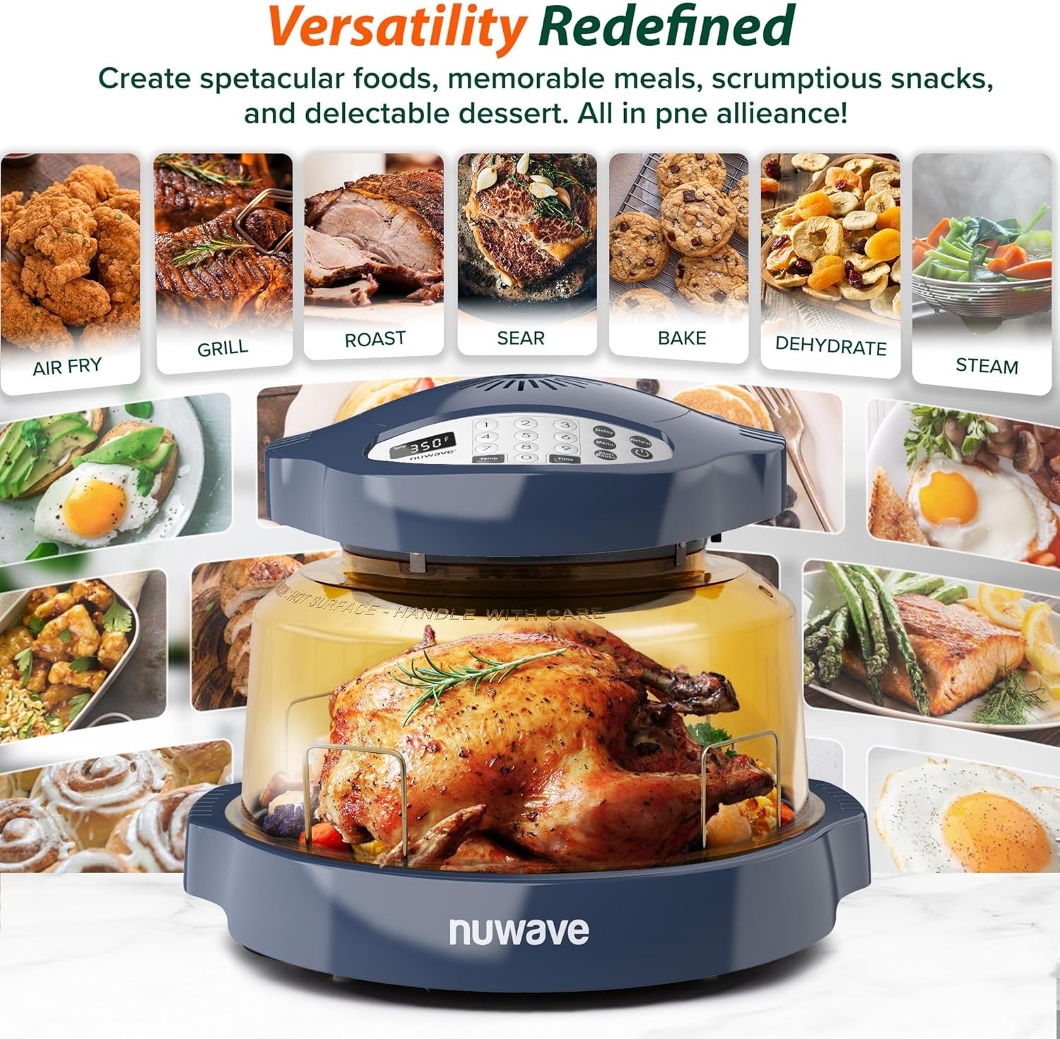 Nuwave Pro plus 2 Infra-Red Oven, Countertop, Convection, Cook Fresh or Frozen, No Defrosting or Preheating, Cook Healthy, 360 Surround Heat, Adjustable Temps, 100 Presets, 50 Memory, Tough Power Dome