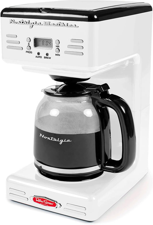 Nostalgia Retro 12-Cup Programmable Coffee Maker with LED Display, Automatic Shut-Off & Keep Warm, Pause-And-Serve Function, White