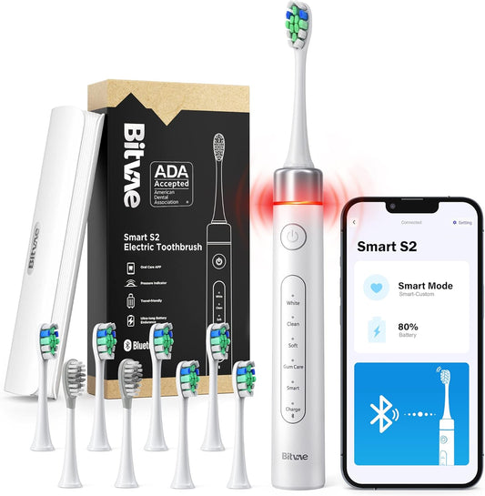 Bitvae Sonic Whitening Toothbrush with 8 Brush Heads & Travel Case 5 Modes