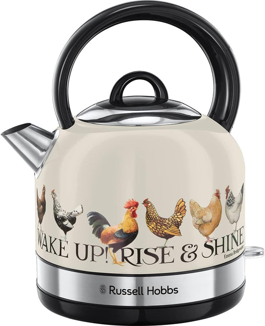 Emma Bridgewater Rise & Shine 1.7L Cordless Electric Kettle - (Fast Boil 3KW, Removable Washable Anti-Scale Filter, Pull off Lid, Perfect Pour Spout, Cream) 26270